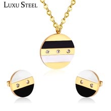 LUXUSTEEL Trendy Style Round Shape Pendant Necklace Charm Crystal Wedding Jewelry Sets For Women Fashion Stud Earrings Wholesale 2024 - buy cheap