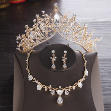 Conjunto de joias de noiva, pingente de cristal, ouro, prata, coroa, brincos para casamento, colar, acessórios, joias de luxo para noiva 2024 - compre barato