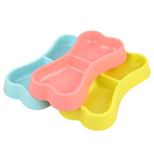 Cute Dog Double Bowls Plastic Bone Shape Puppy Water Food Feeder Feeding Bowl For Pet Accessories 2024 - buy cheap