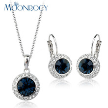 MOONROCY Free Shipping Fashion Crystal Necklace and Earrings Jewelry Set Rose Gold Color Jewelry Set Blue women Gift 2024 - buy cheap