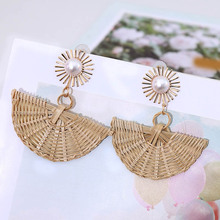 Bohemian Handmade Semicircle Vine Rattan Knit Drop Earrings For Women 2019 Fashion Gold Metal Sun Pearl Dangle Earring Jewelry 2024 - buy cheap