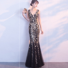 Sexy Long Evening Dress 2021 Fashion V-Neck Prom Gown Mermaid Party Dresses Black Sequin Formal Robe De Soiree 2024 - buy cheap