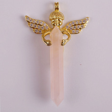 Natural Rose Crystal Stone Bead GEM Pendant Lucky Angel Jewelry For Gift S3005 2024 - buy cheap