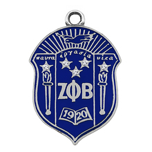 Nova chegada azul esmalte metal zeta phi beta sociedade distintivo pingente para a fraternidade grega jóias charme 2024 - compre barato