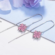 ¡Nueva y hermosa moda! pendientes largos de Plata de Ley 925 plateados con temperamento rosa con forma de cerezo en flor SE490 2024 - compra barato