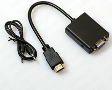 High quality HDMI to VGA adapter converter cable with 3.5mm Audio Converter,10PCS/LOT 2024 - buy cheap