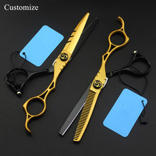 Customize japan 440c 6 inch gold Hollow hair salon scissors cutting barber makas scissor Thinning shears hairdressing scissors 2024 - buy cheap