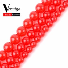 Natural Stone Beads Smooth Red Jades Chalcedony Round Ball Loose Beads For Jewelry Making Diy Bracelet 6 8 10mm Pick Size 2024 - buy cheap