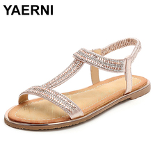 YAERNI 2019 Summer New Style Casual Women Shoes Bohemian Style Fish Mouth Rhinestone Crystal Beach Women SandalsE830 2024 - buy cheap