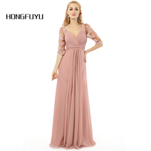 Vestidos De Festa Longo Prom Dresses 2019 V Pescoço de Três Quartos A Linha Beads Plissados Prom Vestidos Vestidos Para Festa z82107 2024 - compre barato