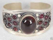 XFS2335>>Excellence Tibet Silver Garnet Cuff Bracelet 2024 - buy cheap