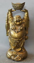 USPS to USA S1998 18" Chinese Buddhism Brass Wealth moneybag Happy Laugh Maitreya Buddha Statue 2024 - buy cheap