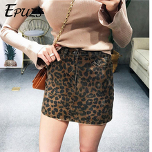 Sexy green leopard print denim skirts womens Punk high waist skirt Streetwear jean jupe femme Summer korean mini pencil skirt 2024 - buy cheap