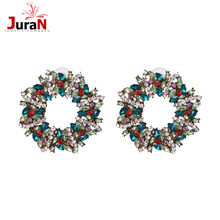 2019 hot women fashion brand wreath colorful crystal statement earrings ethnic flower stud earrings Christmas party jewelry 2024 - buy cheap