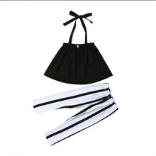 Toddler Baby Girls Clothes Summer sleeveless black Camis Tops+Stripes Pants summer casual Outfits Set 1-6T 2024 - buy cheap
