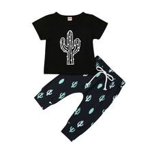 Conjuntos de ropa informal para niños pequeños, Camiseta con estampado de Cactus, Tops y pantalones, ropa de verano 2024 - compra barato