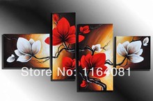 100% Hand Made Promotion Bloom Sky Red Flowers High Q. Abstract landscape Wall Decor Oil Painting on Canvas 4pcs/set Pictures 2024 - buy cheap