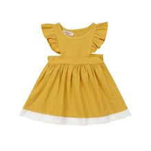 Vestido plissado de algodão e linho para crianças, 6 a 5t, meninas, bebês, crianças, manga de tutu, cor sólida, comprimento no joelho, roupas de verão 2024 - compre barato