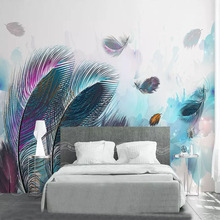 Papel de pared de arte con hojas para decoración del hogar, papel tapiz de foto de Pluma azul para sala de estar, dormitorio, impermeable 2024 - compra barato