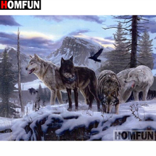 Homfun pintura "animais lobo" diy 5d pintura de diamante redondo ponto cruz bordado artesanal arte de strass a16435 2024 - compre barato