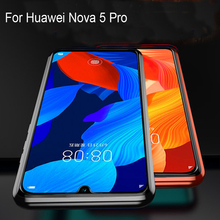 Funda abatible de adsorción magnética de lujo para Huawei Nova 5 Pro, carcasa protectora con marco de Metal, doble funda de vidrio templado Nova5Pro 2024 - compra barato