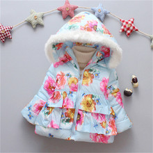 Bibicola зима пальто для маленьких девочек модный 2018 худи с цветочным принтом Куртки для младенцев верхняя одежда для ребенка преддошкольного возраста хлопок Парки 2024 - купить недорого