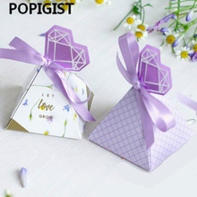 50pcs Hot Sale Triangular Pyramid Wedding Favors Candy Box with diamond card Party Supplies Bomboniera Thanks Gift Chocolate Box 2024 - buy cheap