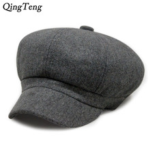 Winter Solid Color Woolen Newsboy Caps Thick Velvet Beret Hat For Men Newsboy Cap Cabbie Hats Octagonal Painter Newsboy Hats 2024 - buy cheap