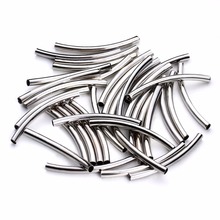 50pcs/lot Silver Color Copper Long Round Spacer Bent Tube Pipe Metal Charm Beads Jewelry DIY Necklace Bracelet Findings Making 2024 - buy cheap