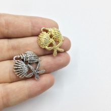 Eruifa colar de liga de zinco, 10 peças, 20mm, concha pretty com estrela do mar, pulseira de brinco, joias diy artesanais, de prata e rodio 2024 - compre barato