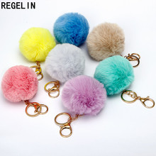 REGELIN Lovely Fluffy Pompom Keychains Artificial Rabbit Fur Ball KeyChain Women Bag Charms Jewelry Gift Pompom Keychain 2024 - buy cheap