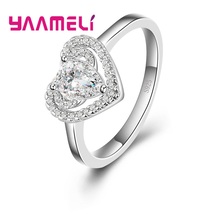 Mais recente estilo romântico coração anéis para senhoras na moda 925 prata esterlina anéis de dedo para casamento noivado 2024 - compre barato