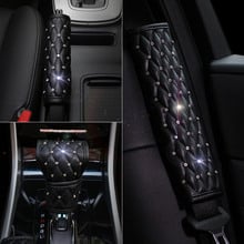 Luxury Diamond Auto Seat Belt Cover Leather Handbrake Gear Shifter Cover Car Seat Belt Diamond Shoulder Pad Car Styling Suit PU 2024 - buy cheap