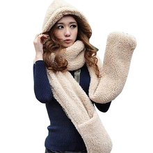 Conjunto de gorro con capucha para mujer, bufanda y guantes de invierno de alta calidad, suave, cálido, regalo 2024 - compra barato
