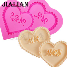 Mr & sra forma de carta coração de chocolate, ferramenta de decoração de bolo de casamento, de silicone faça você mesmo amor cookies assados fondant t0306 2024 - compre barato