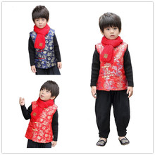 Красный Модный детский жилет, пальто, китайский традиционный жилет для маленьких мальчиков, зимняя стеганая Детская куртка, верхняя одежда, дракон, Qipao 2024 - купить недорого