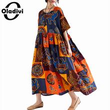 Oladivi Oversize Clothing for Women Oversized Casual Cotton Linen Print Maxi Long Dress Lady Summer Bohemian Dresses Tunic 8XL 2024 - buy cheap