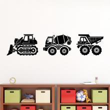 Veículos de construção vinil arte da parede adesivo caminhão basculante bulldozer e cimento caminhão decalque da parede sala de meninos mural arte decalques decoração 2024 - compre barato