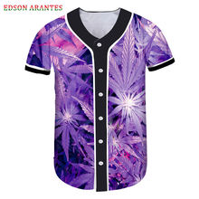Novelty 3d Purple Weed Print Hip Hop Baseball Jersey T-shirt Unisex Summer Button Down Punk Rock Team Tops Custom Plus size 6XL 2024 - buy cheap