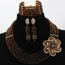 New 5 Strands Chocolate Brown Chunky African Jewelry Sets  Party Crystal Necklace Earrings Bracelet  Free shipping WD135 2024 - buy cheap