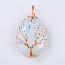 Rose Gold Color Wire Wrap Tree of Life Water Drop Pendant for Women Necklace Natural Stone Purple Pink Crystal Pendants Jewelry 2024 - buy cheap