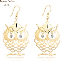 Lemon Value Bijoux Fashion Charm Owl Drop Earrings Vintage Gold Color Crystal Long Dangle Earrings Women Jewelry Brincos ZB049 2024 - buy cheap