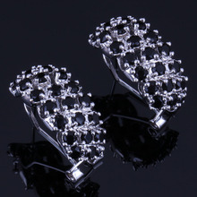 Dazzling Black Cubic Zirconia Silver Plated Clip Hoop Huggie Earrings V0880 2024 - buy cheap