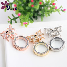 10PCS!! Fashion Floating Locket with Brooch Rhinestone Butterfly Brooch with 30MM Glass Locket for Women Jewelry 2024 - buy cheap