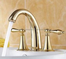 Ouro Latão Polido 3 Instalar Buracos Dupla Lidar Com Misturador Torneira Do Banheiro Deck Montado Lavatory Sink Torneiras de Água Quente e Fria bnf237 2024 - compre barato