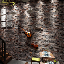 Beibehang-rollo de papel tapiz de vinilo para sala de estar, ladrillo de piedra marrón con efecto de bloques de madera 3D de lujo, arte de decoración de pared, 10M 2024 - compra barato