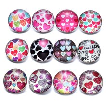 12pcs/lot Cute Love Hearts Theme Glass Charms 18mm Snap Button Jewelry For 20mm Snaps Bracelet Snap Jewelry KZ0694c 2024 - buy cheap