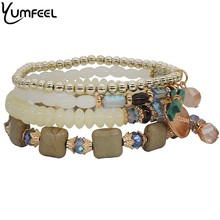 Yumfeel-nova pulseira feminina com conta de cristal, feita à mão, resolução de coração, pingente de resina, bracelete com contas 2024 - compre barato