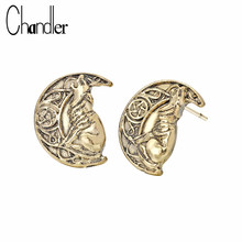 Chandler Antique Wolf Celti Moon Viking Earring For Men Women Cresent Animal Stud Ear Norse Viking Warrior Amulet Men's Jewelry 2024 - buy cheap
