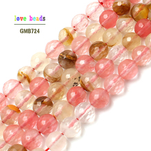 wholesale Natural Stone Faceted Cherry Quartz Loose Beads For Jewelry Making 15.5" Pick Size 4 6 8 10 12mm(F00145) 2024 - buy cheap